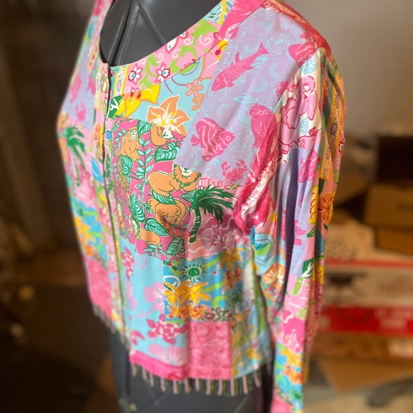 vintage Palm Key tropical print blouse or lightweight jacket, size Small - Picture 2 of 7